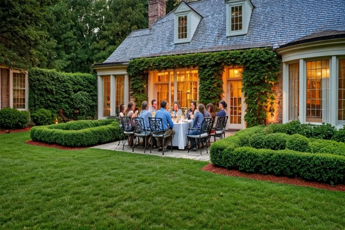 family gathering at the front patio of house