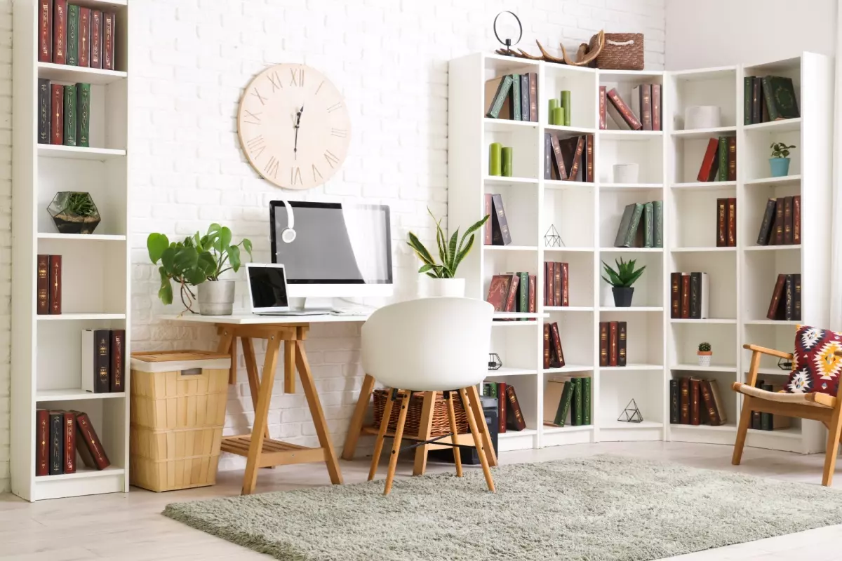 Home office with plenty of wall storage